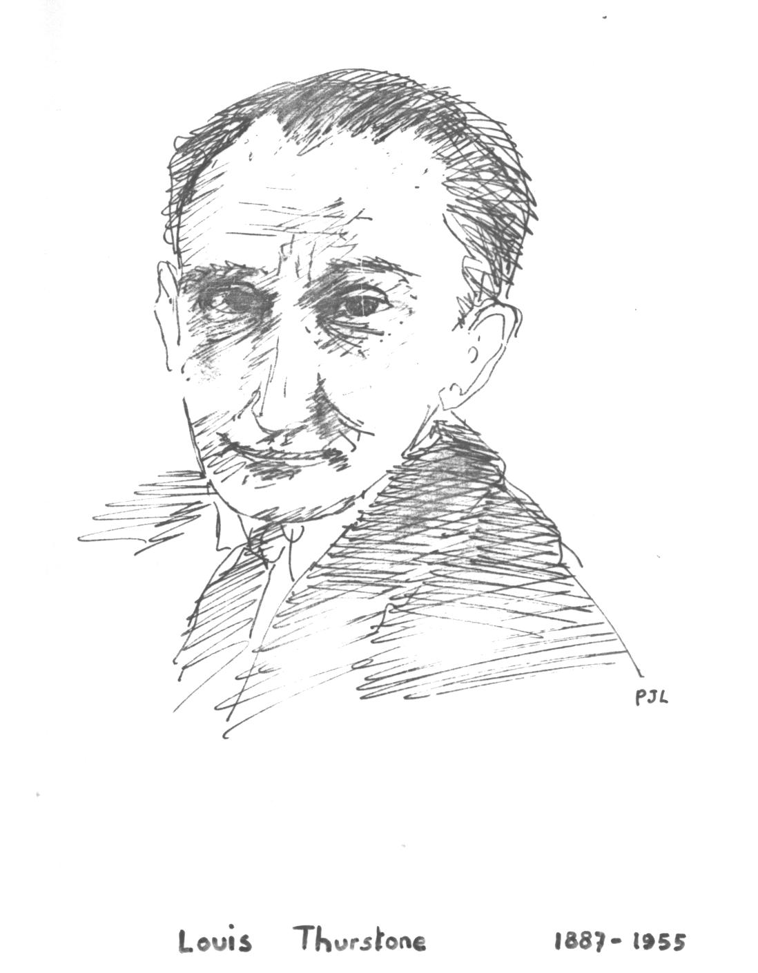 L. Thurstone, engineer and psychologist, founder of multiple factor analysis in the study of human intelligence, ref.: drawing by author (P J Lewi) after a photograph with permission of the University of North Carolina at Chapel Hill, NC 